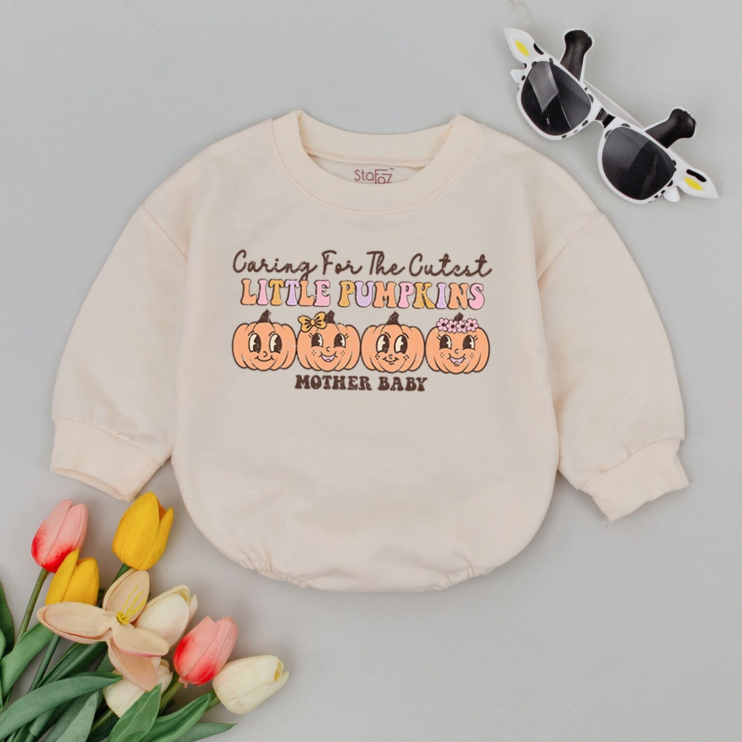 Caring For The Cutest Pumpkins Baby Romper Fall Bodysuit Cute Pumpkin Baby Clothes Baby Gift image 1