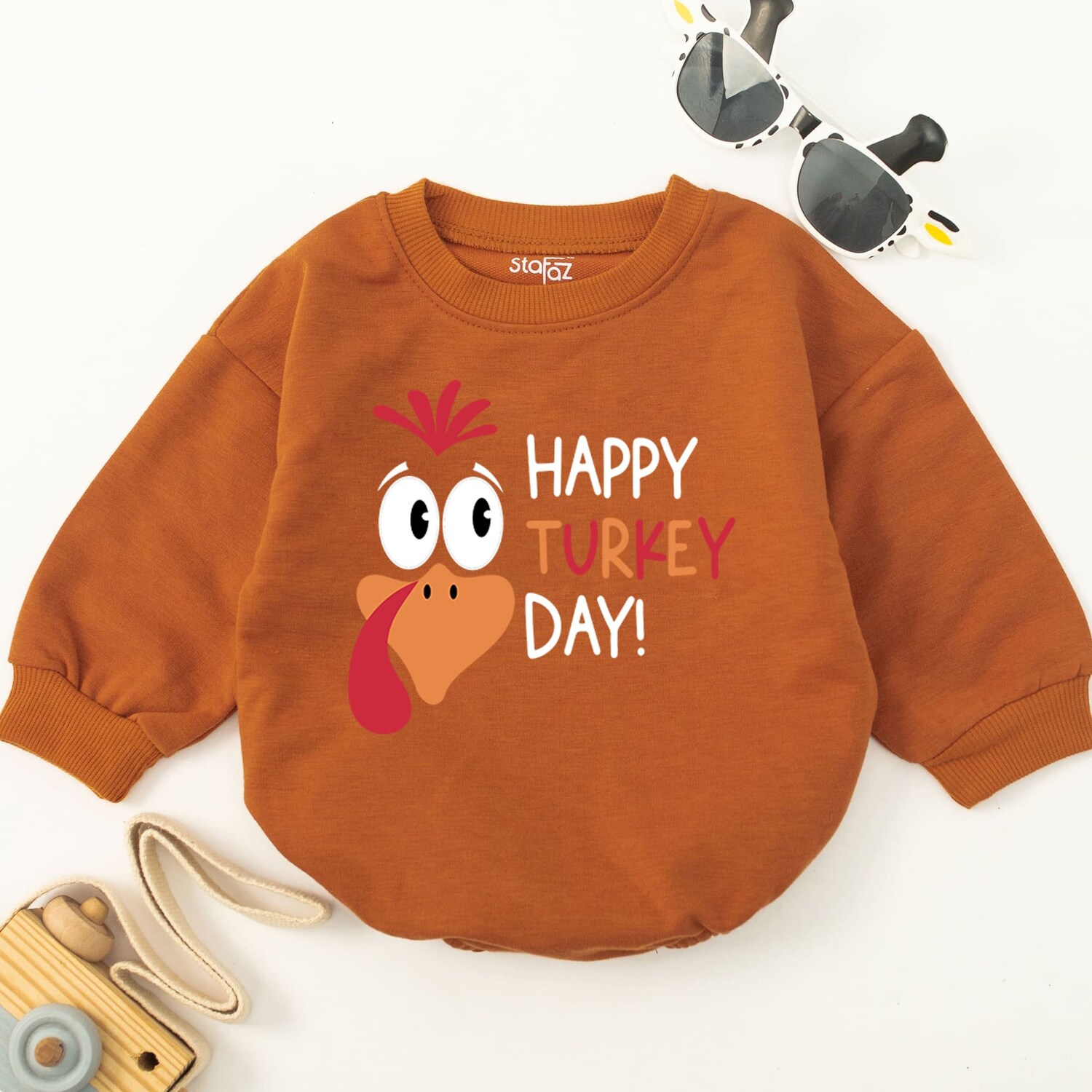 Thanksgiving Baby Romper Happy Turkey Day Bodysuit Fall Baby Outfit 1st Thanksgiving image 2