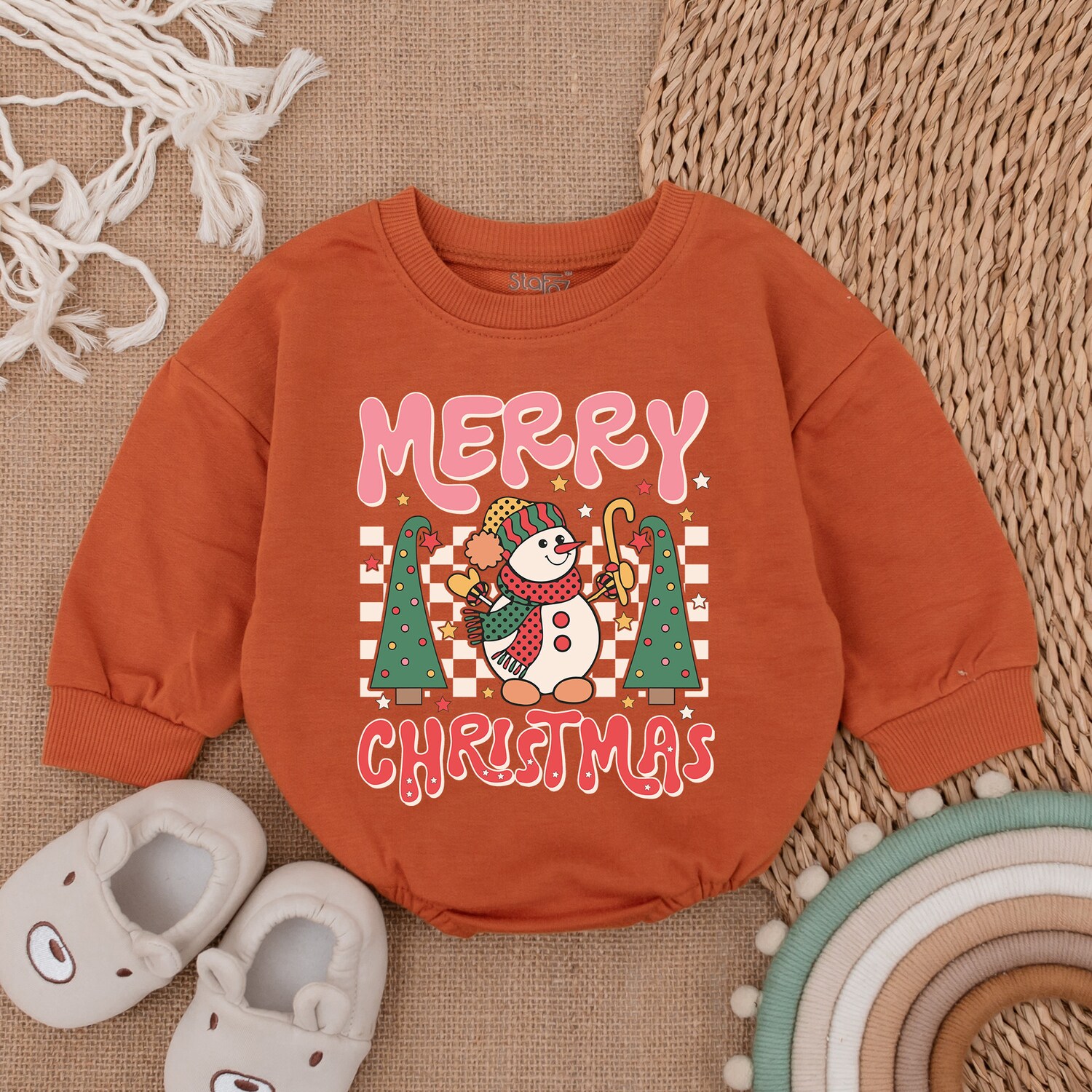 Merry Christmas Baby Romper First Christmas Bodysuit Long Sleeve Baby Outfit Gift image 3