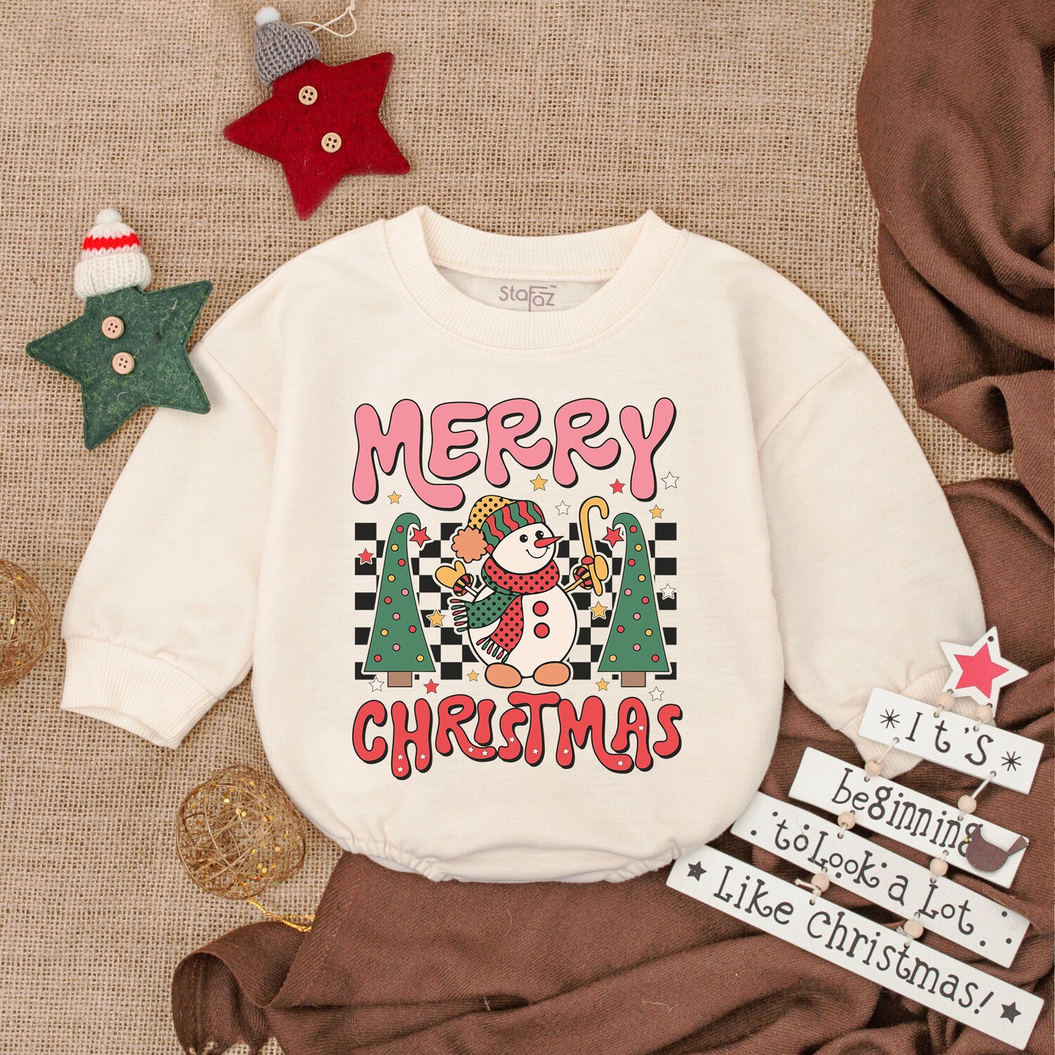 Merry Christmas Baby Romper First Christmas Bodysuit Long Sleeve Baby Outfit Gift image 1