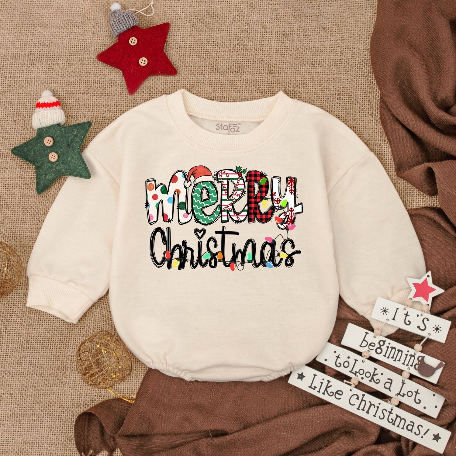 Merry Christmas Baby Romper My First Christmas Bodysuit Long Sleeve Baby Outfit Gift image 1