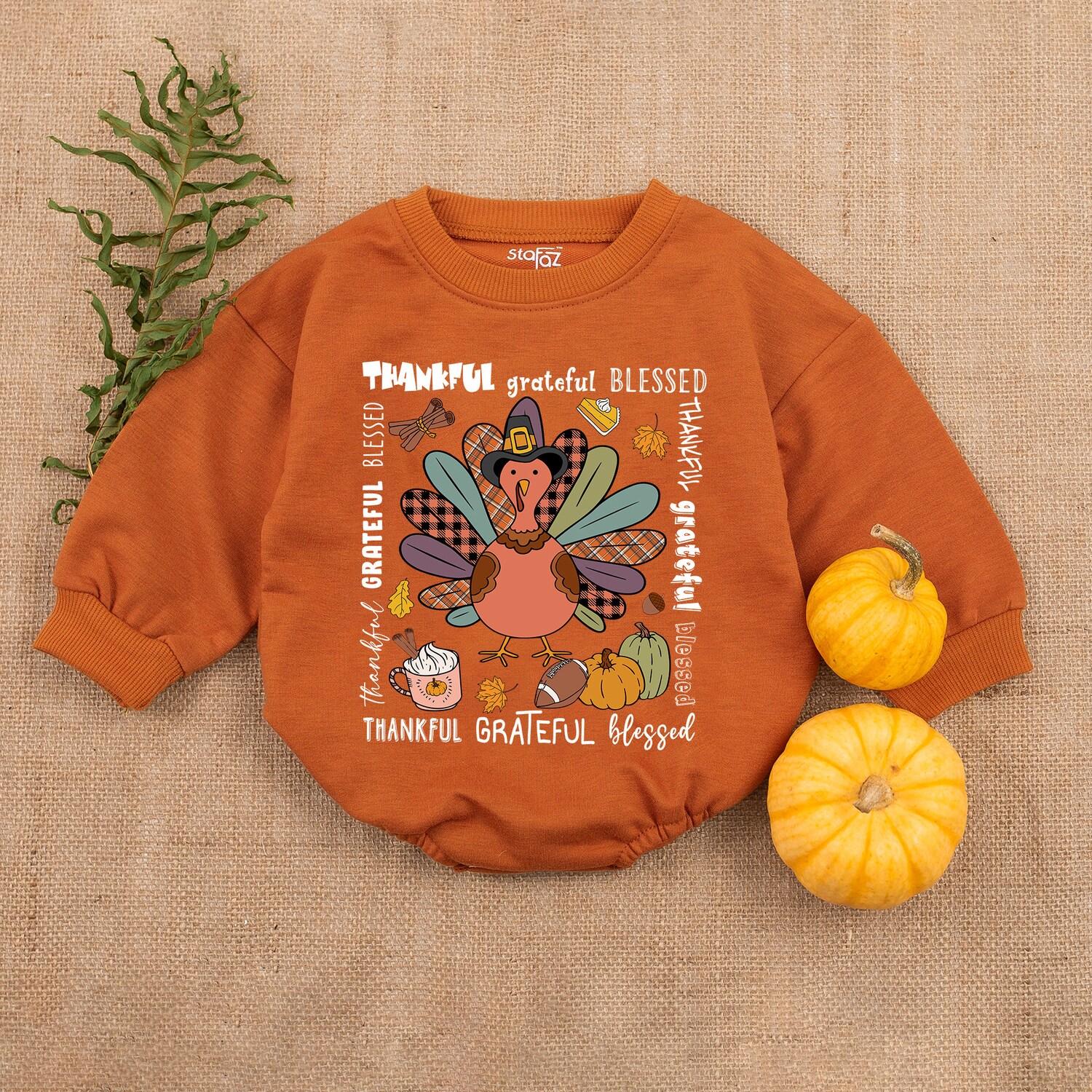 Thankful Grateful Blessed Baby Romper Thanksgiving Infant Outfit Fall Baby Shower Gift image 4