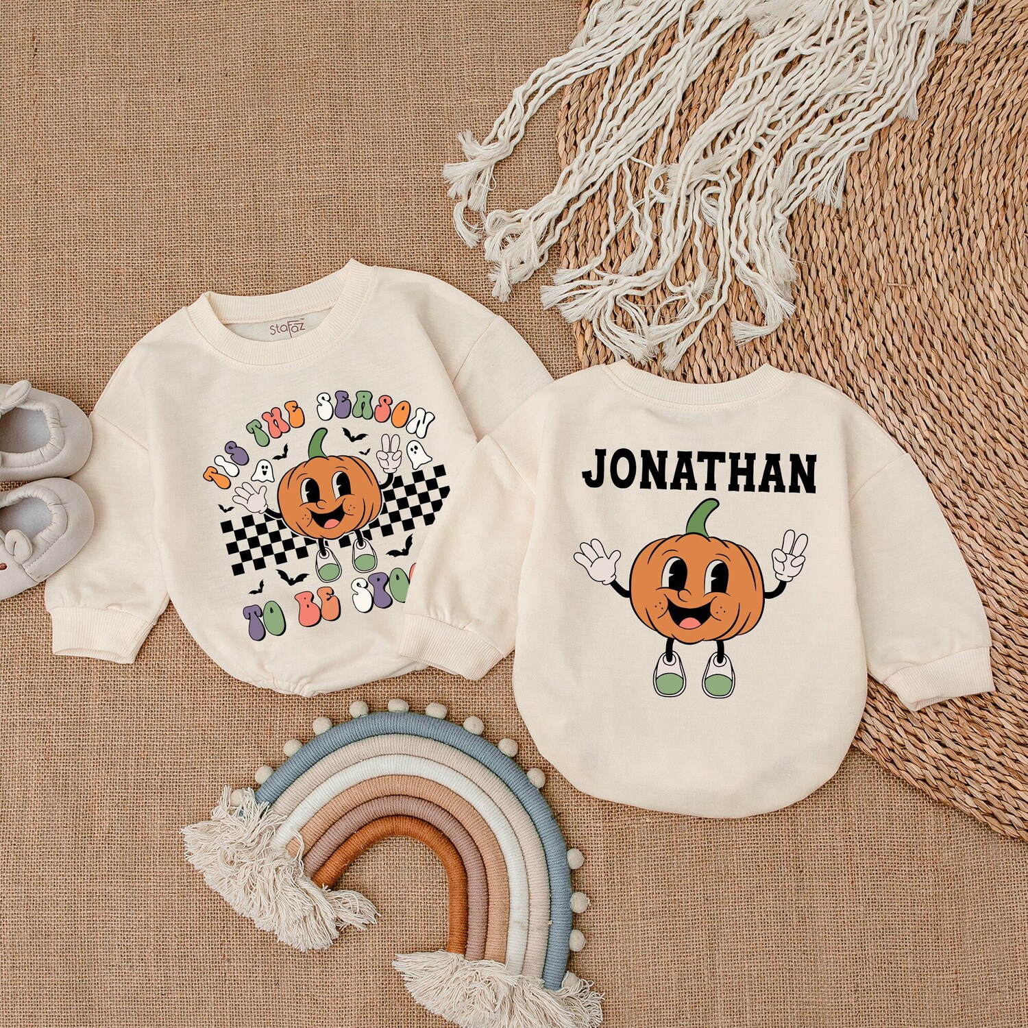 Custom Baby's First Halloween Bodysuit Tis The Season to Be Spooky Outfit Halloween Bubble Romper image 1