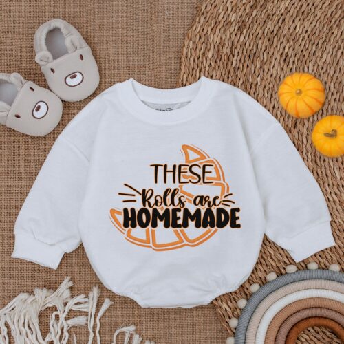 Homemade Rolls Romper Thanksgiving Infant Outfit Fall Baby Shower First Thanksgiving image 0