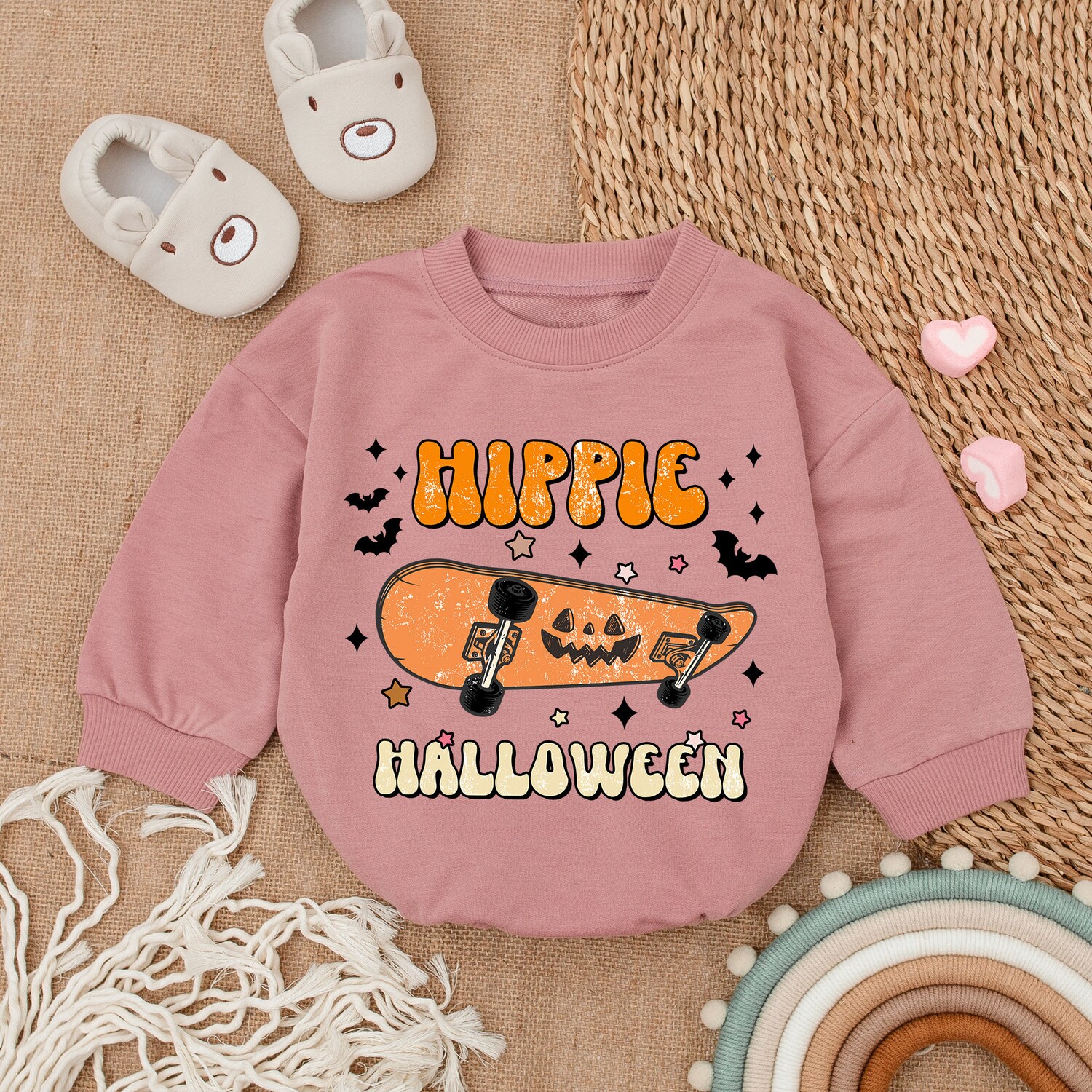 Hippie Halloween Baby Ghost Bodysuit First Halloween Romper Baby Boy Clothes image 2