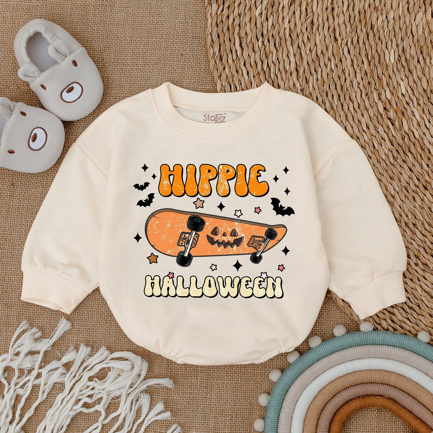 Hippie Halloween Baby Ghost Bodysuit First Halloween Romper Baby Boy Clothes image 1