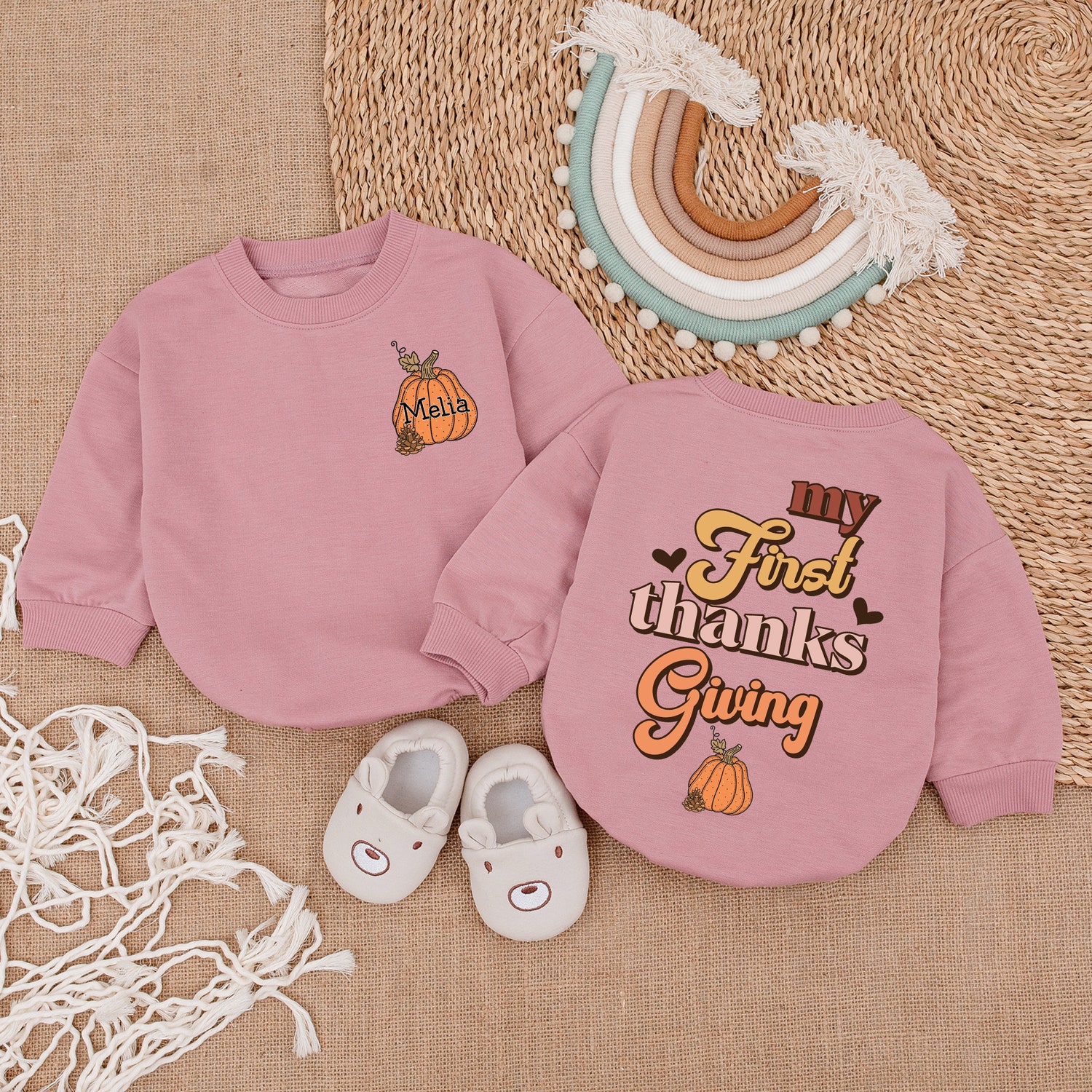 Thanksgiving Baby Romper My First Thanksgiving Outfit Fall Baby Clothes Bubble Romper image 2