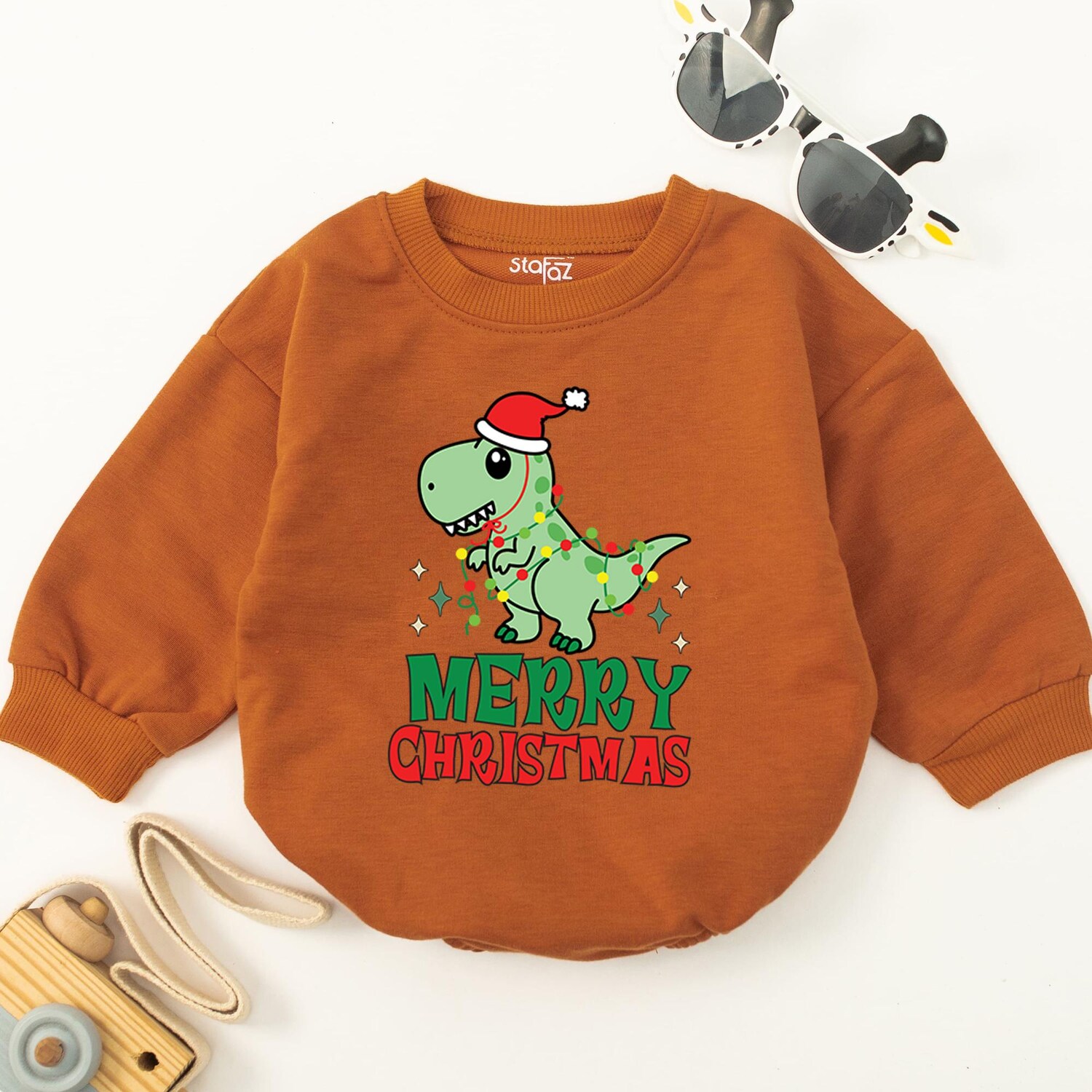 Funny Dinosaur Christmas Baby Romper 1st Christmas Outfit Baby Shower Gift Merry Xmas Vibes image 3