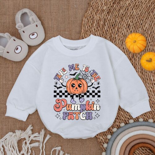 First Thanksgiving Baby Romper Pumpkin Patch Newborn Outfit Fall Baby Shower Clothes image 0