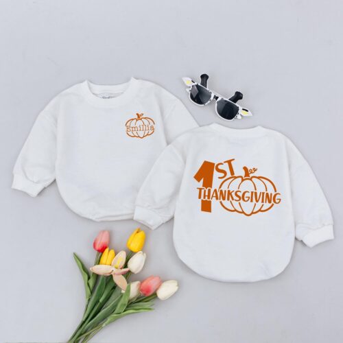 Personalized Baby's 1st Thanksgiving Romper Newborn Thanksgiving Bodysuit Outfit image 0