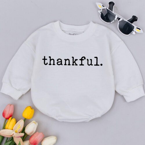 Thankful Thanksgiving Baby Romper Pumpkin Baby Outfit First Thanksgiving Baby Gift image 0