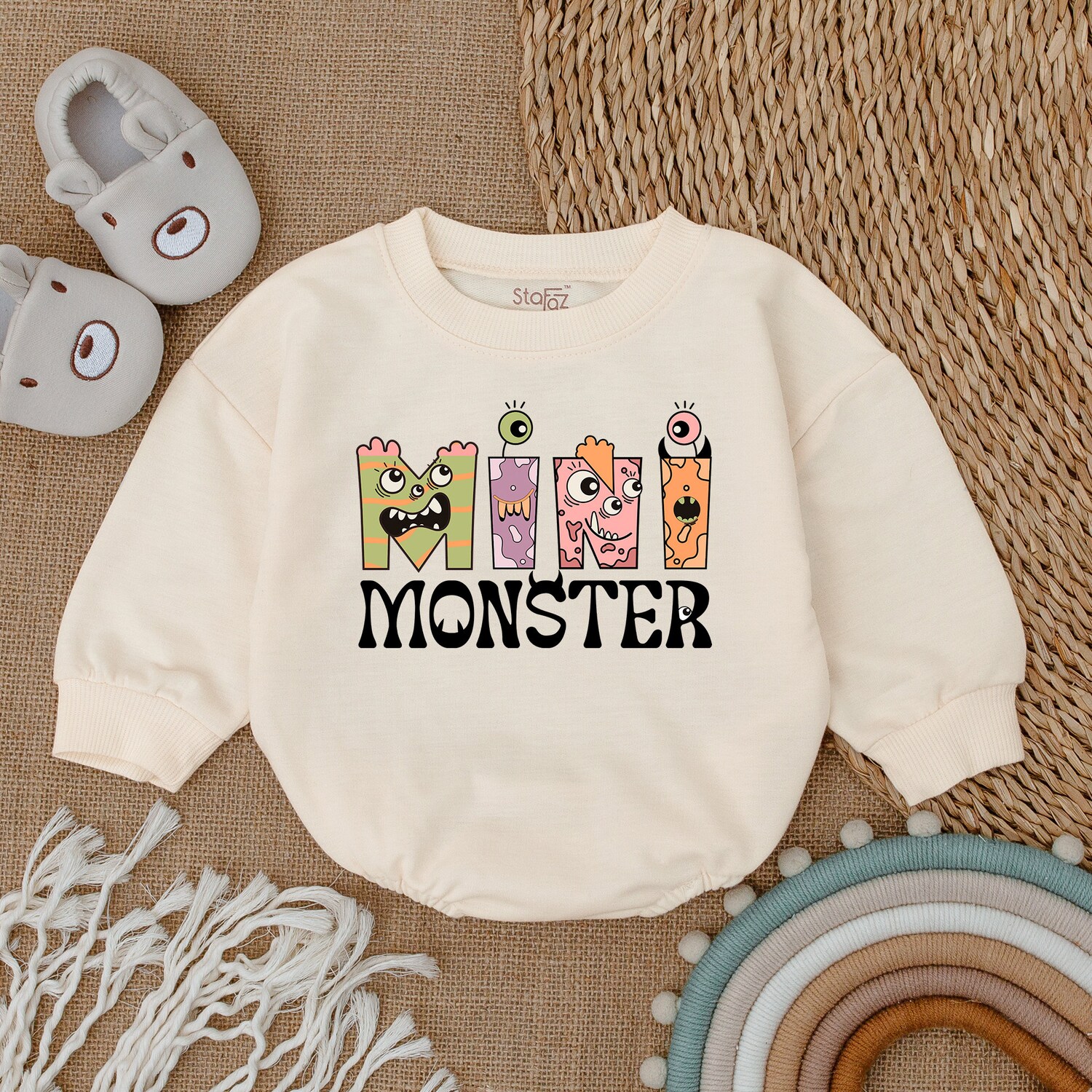 Mini Monster Romper Groovy Halloween Baby Outfit First Halloween Costume for Babies image 1