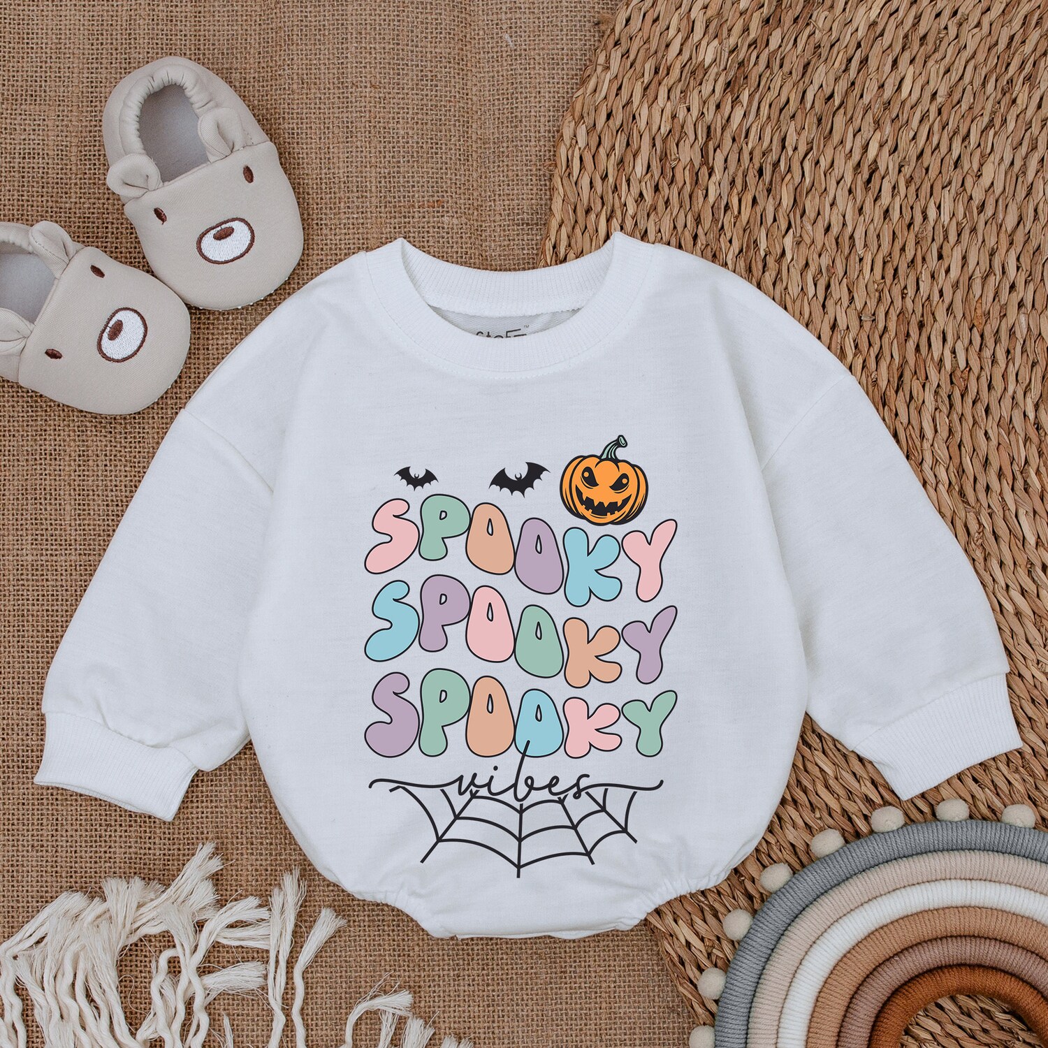 Retro Spooky Baby Romper Halloween Baby Outfit First Halloween Baby Clothes image 1