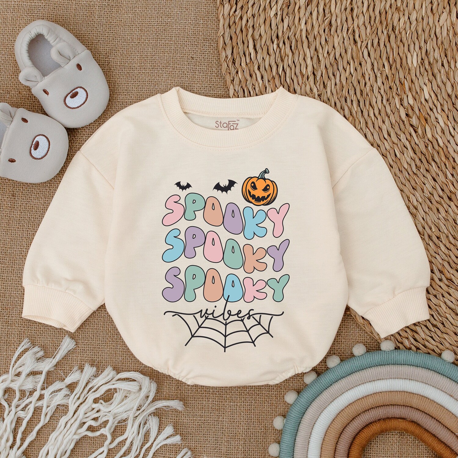 Retro Spooky Baby Romper Halloween Baby Outfit First Halloween Baby Clothes image 2