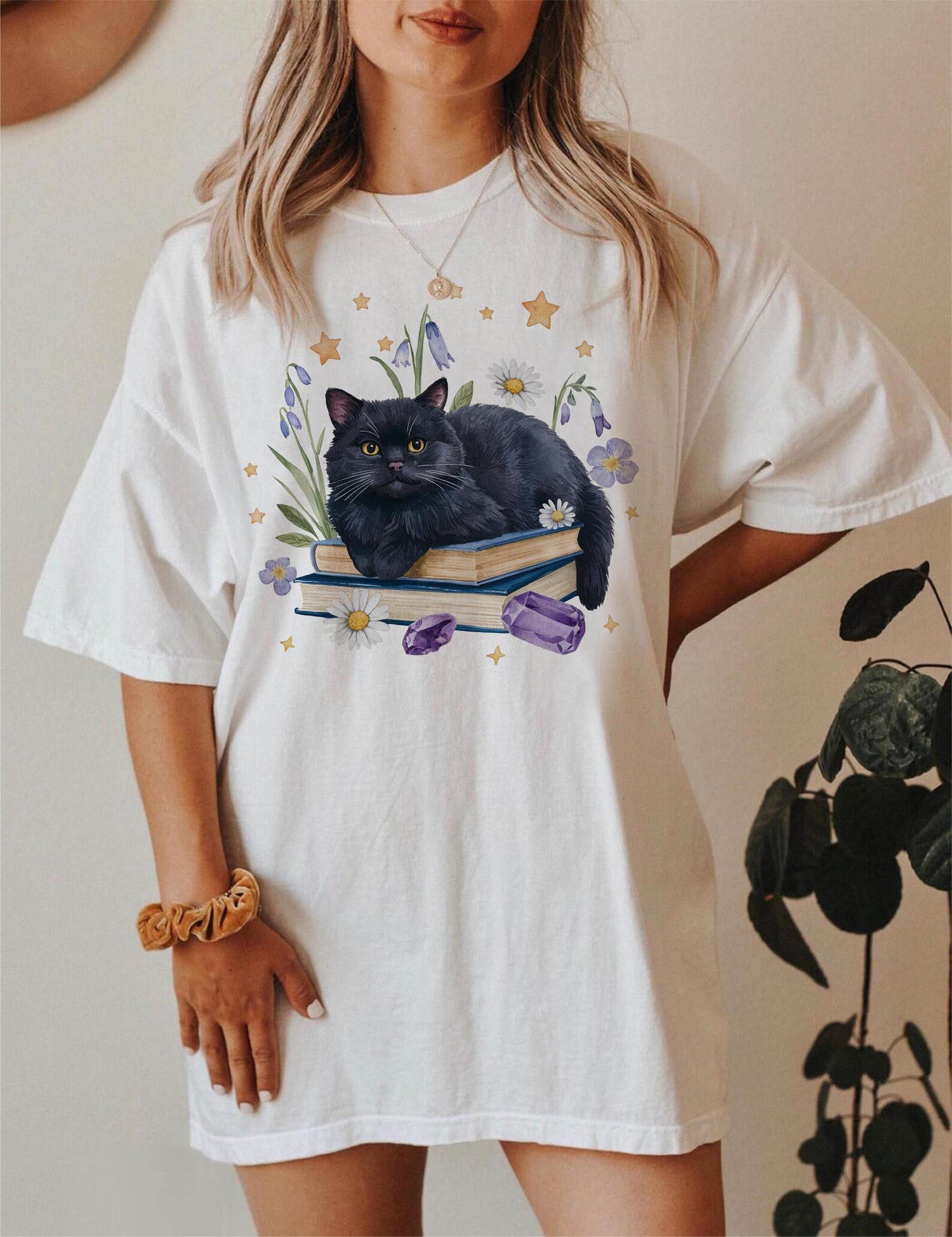 Black Cat Floral Book Shirt Comfort Colors Tee Book Lovers Gift Witchy Cat Lover Sweatshirt image 3