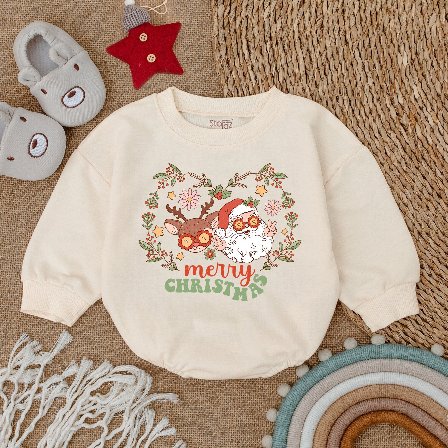 Merry Christmas Santa Baby Romper Long Sleeve Baby Bodysuit First Christmas Outfit image 1