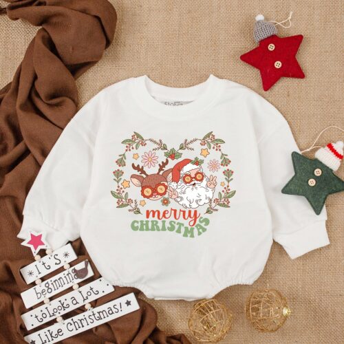 Merry Christmas Santa Baby Romper Long Sleeve Baby Bodysuit First Christmas Outfit image 0