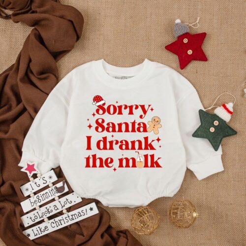 Sorry Santa I Drank The Milk Baby Romper Christmas Bodysuit First Christmas Baby Outfit image 0