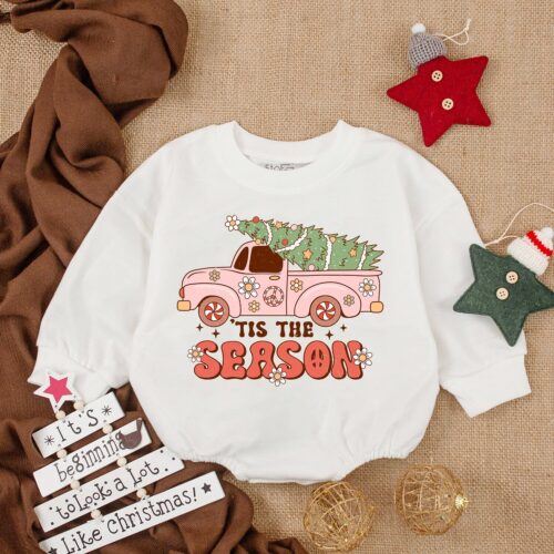 Tis The Season Baby Bubble Romper Cozy Long Sleeve Christmas Bodysuit First Christmas Outfit image 0