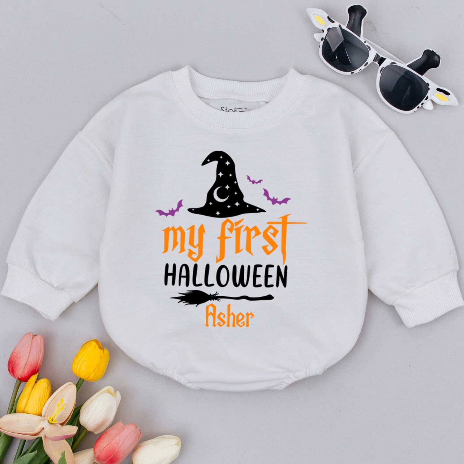 First Halloween Witch Baby Romper Custom Baby Bodysuit Fall Newborn Outfit Halloween Baby Clothes image 2