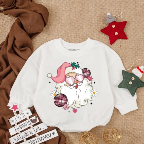 Retro Santa Baby Romper My First Christmas Bodysuit Baby Christmas Outfit Long Sleeve image 0