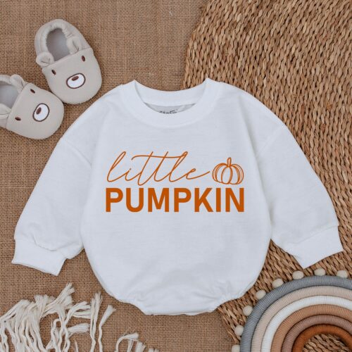 Little Pumpkin Baby Romper Fall Baby Bodysuit Baby Shower Gift Cute Pumpkin Baby Outfit image 0