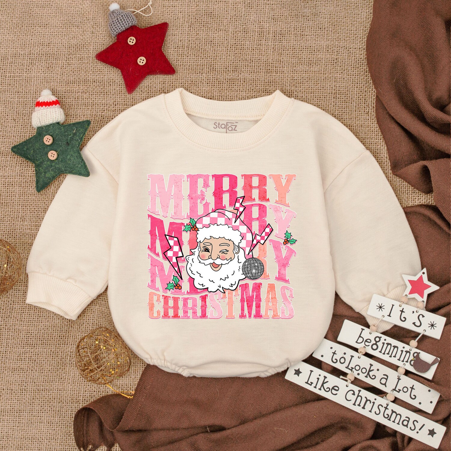 Merry Santa Baby Romper My First Christmas Bodysuit Baby Christmas Outfit Long Sleeve image 1