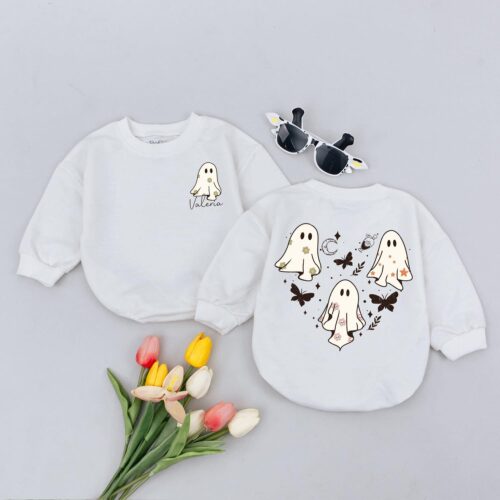 Halloween Baby Romper Bodysuit Heart Ghost Newborn Outfit Bubble Romper Sweatshirt image 0