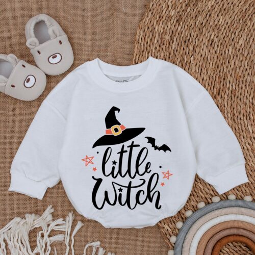 Little Witch Retro Halloween Baby Romper First Halloween Outfit Baby Clothes image 0