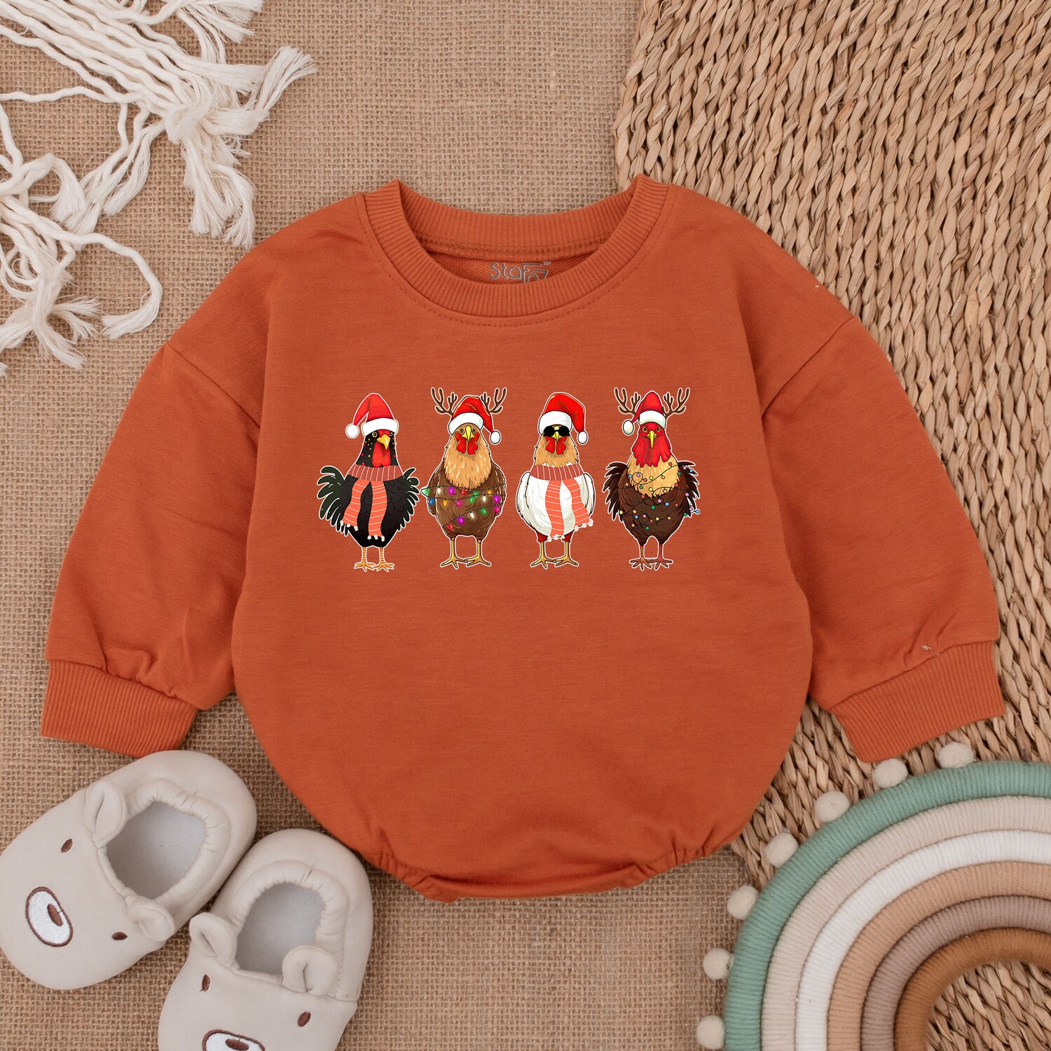 Baby's First Christmas Chicken Romper Long Sleeve Xmas Bodysuit Gift Outfit image 4