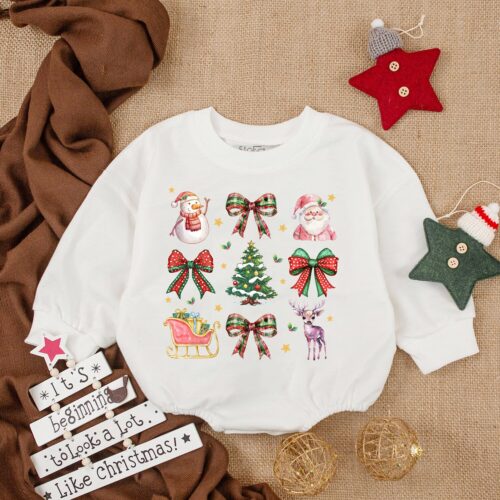 Coquette Santa Christmas Baby Romper My First Christmas Bodysuit Baby Gift Outfit image 0