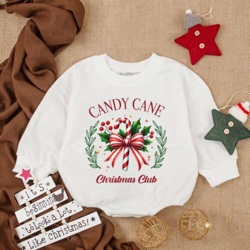 Candy Cane Christmas Baby Romper My First Christmas Bodysuit Baby Christmas Outfit Gift image 0