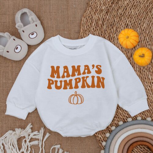 Retro Halloween Mama Pumpkin Baby Romper Newborn Clothes First Halloween Outfit image 0