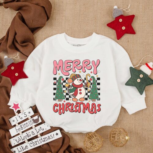 Merry Christmas Baby Romper First Christmas Bodysuit Long Sleeve Baby Outfit Gift image 0