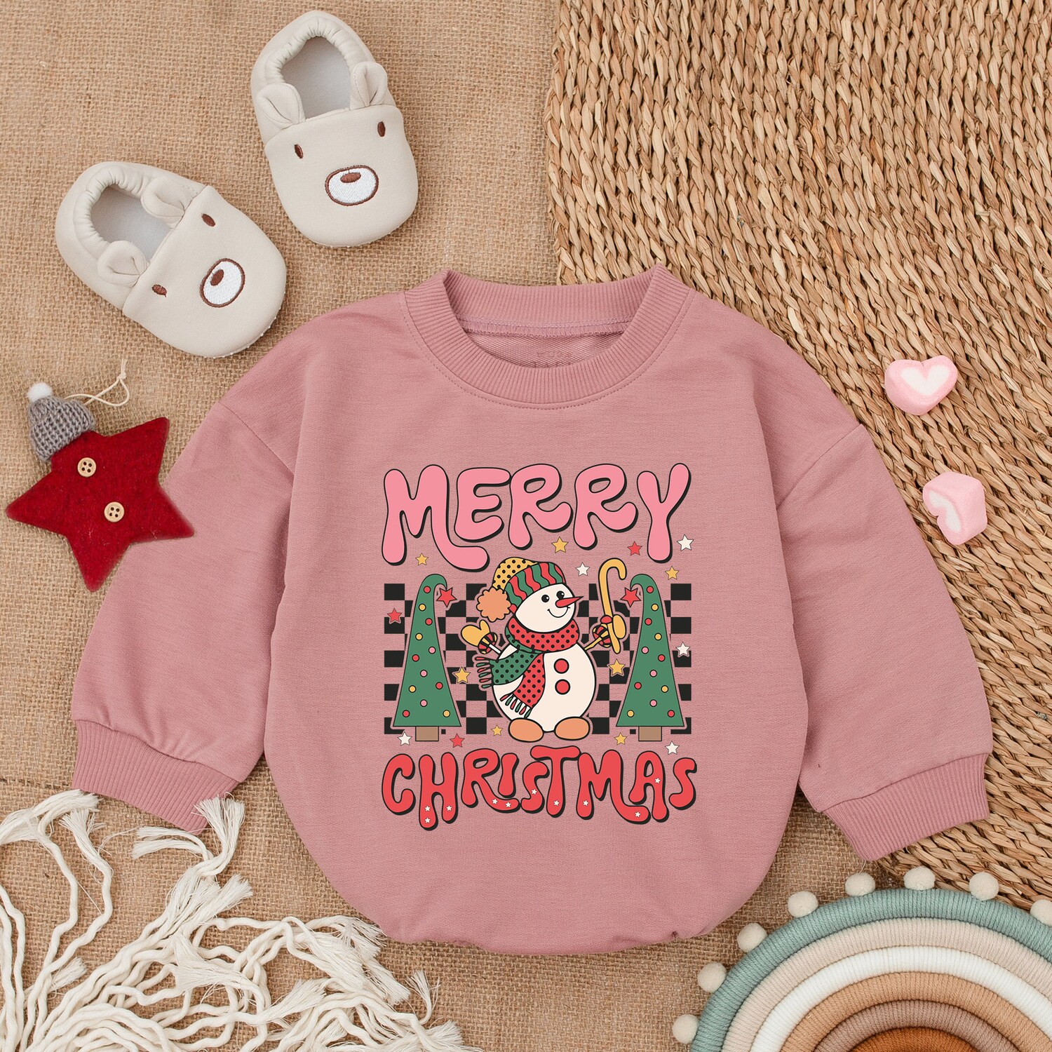 Merry Christmas Baby Romper First Christmas Bodysuit Long Sleeve Baby Outfit Gift image 2