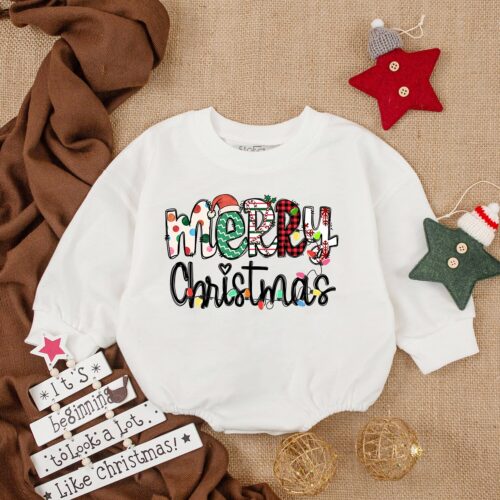 Merry Christmas Baby Romper My First Christmas Bodysuit Long Sleeve Baby Outfit Gift image 0