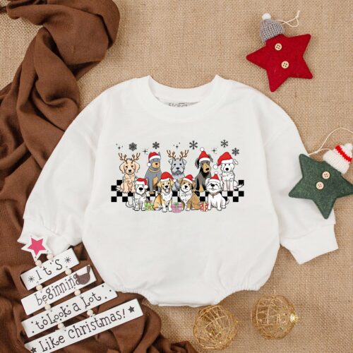 Baby's First Christmas Long Sleeve Romper Dogs Xmas Bodysuit Baby Gift Outfit image 0