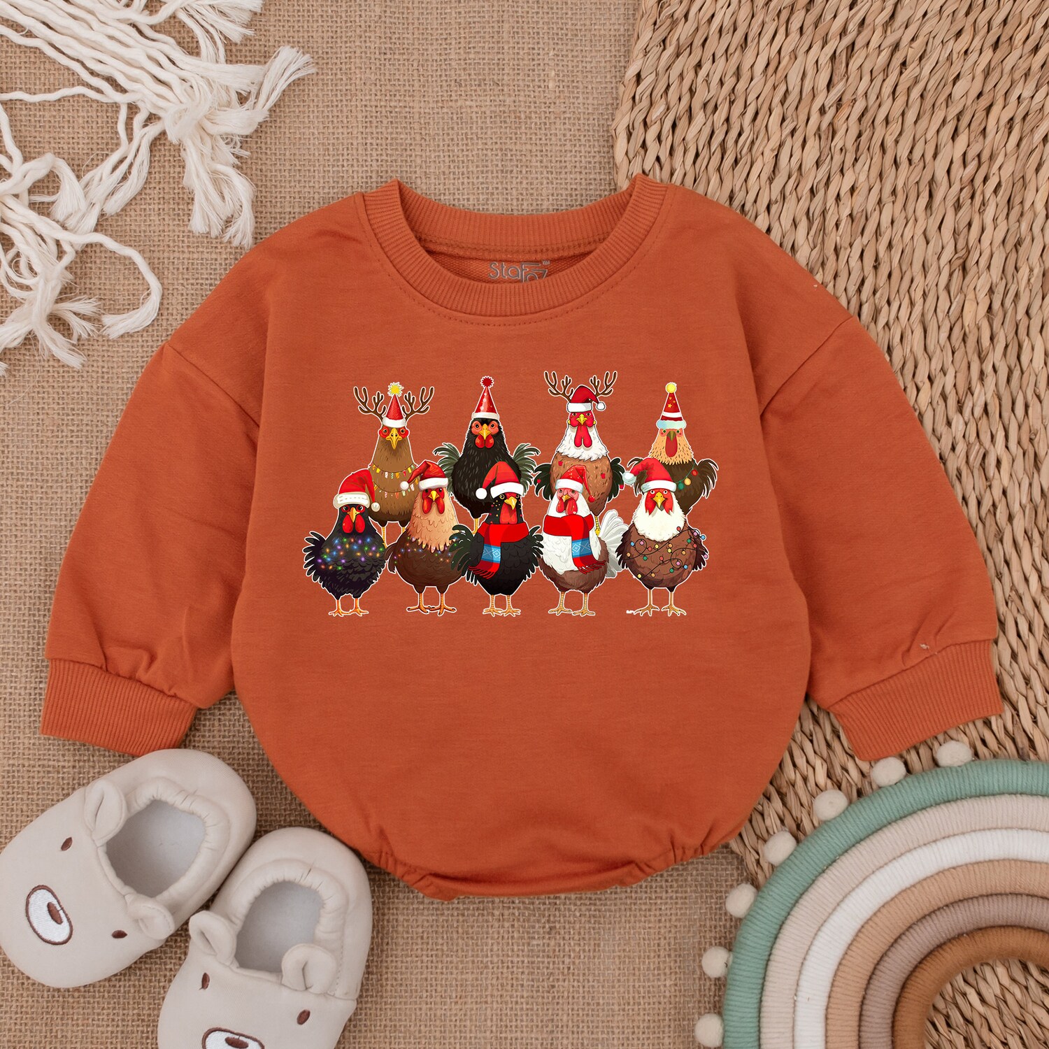 My First Christmas Chicken Baby Romper Long Sleeve Xmas Bodysuit Baby Gift Outfit image 2