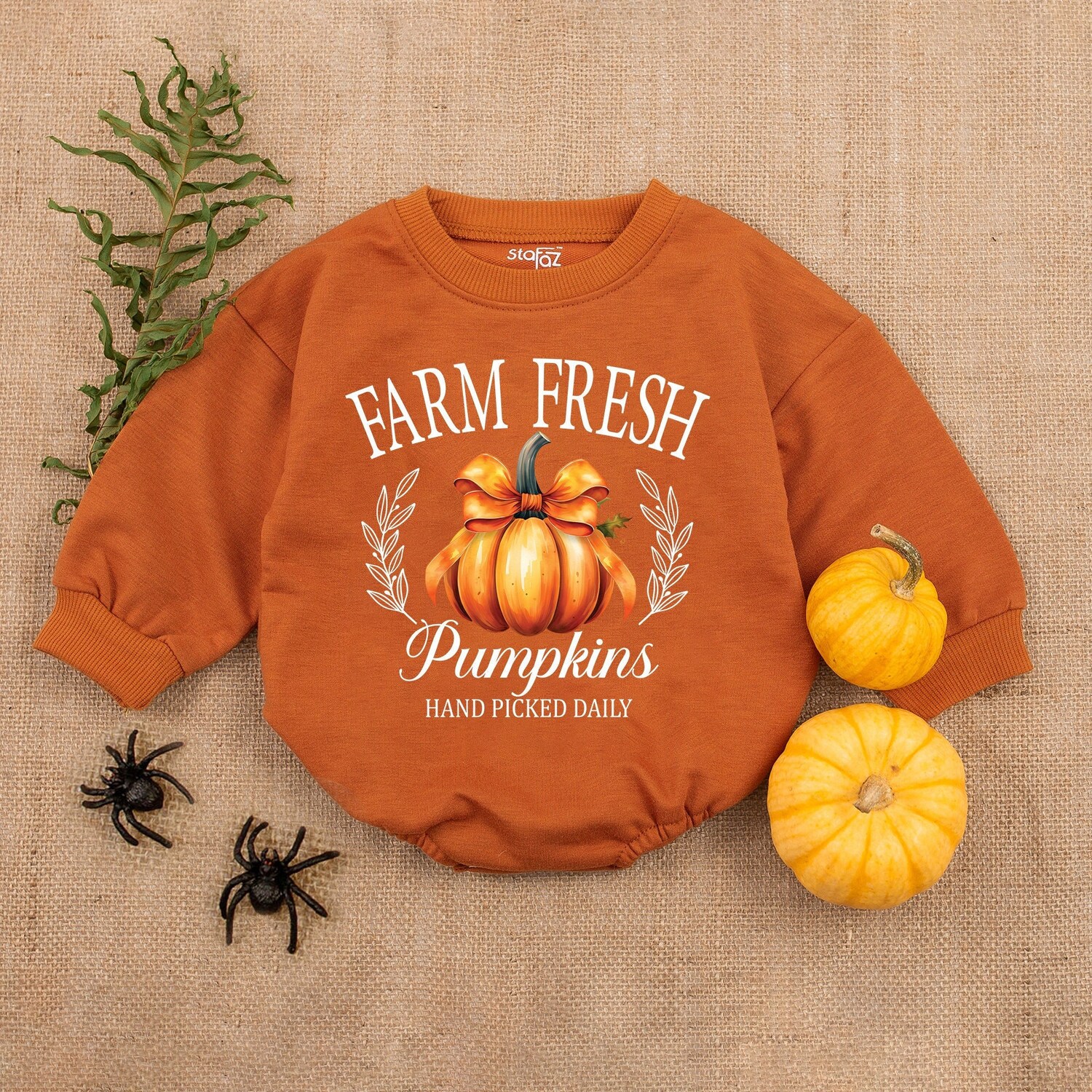 Farm Fresh Pumpkins Baby Romper First Thanksgiving Outfit Fall Baby Shower Gift image 2