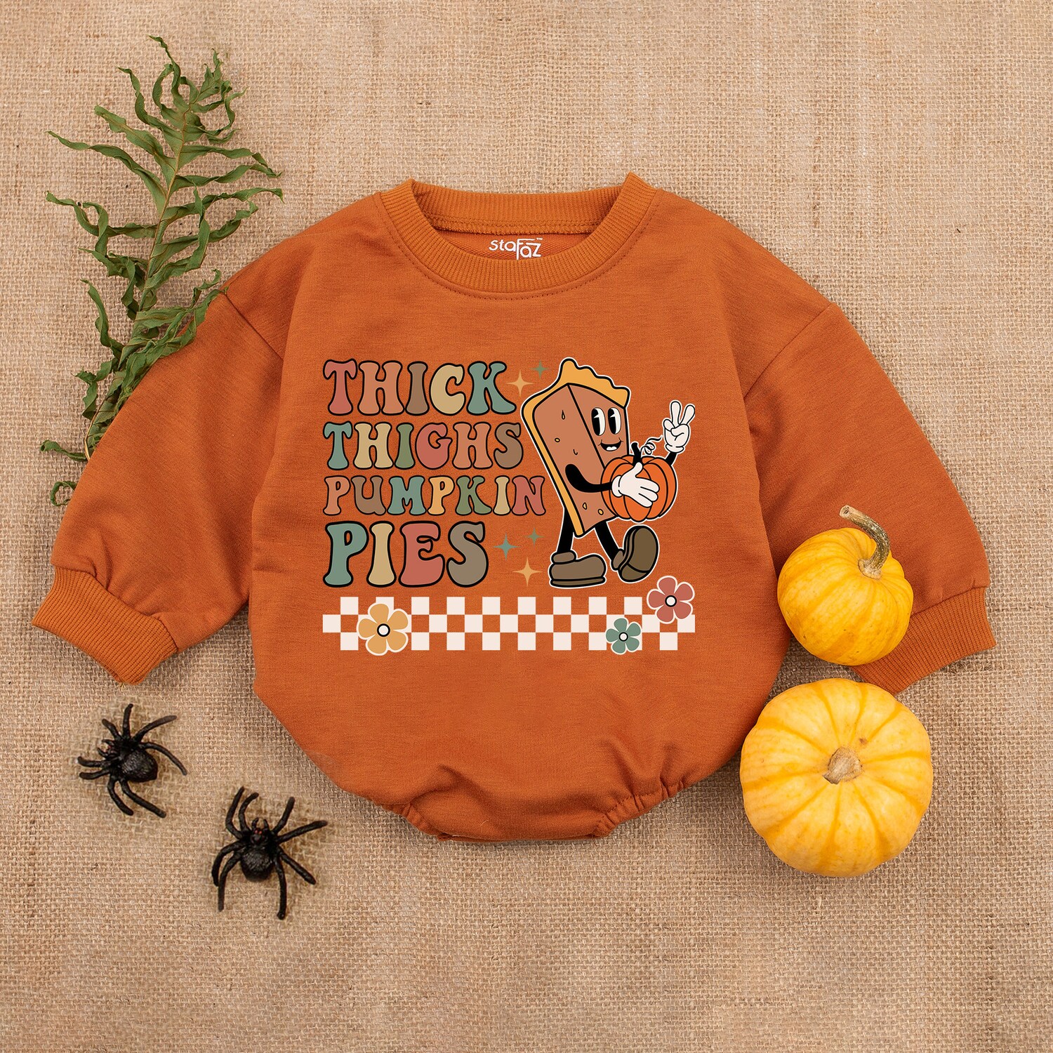 Thick Thighs and Pumpkin Pies Baby Romper First Thanksgiving Outfit Fall Newborn Clothes image 2