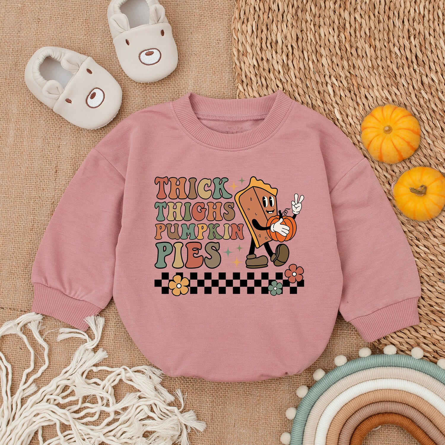 Thick Thighs and Pumpkin Pies Baby Romper First Thanksgiving Outfit Fall Newborn Clothes image 3