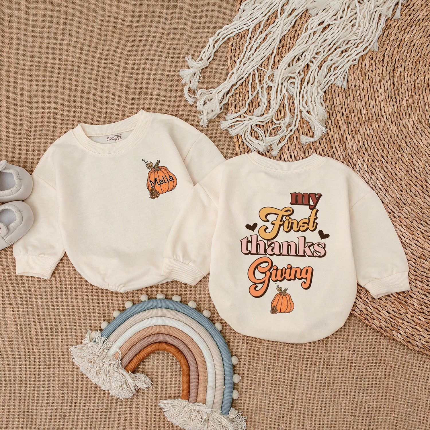 Thanksgiving Baby Romper My First Thanksgiving Outfit Fall Baby Clothes Bubble Romper image 1