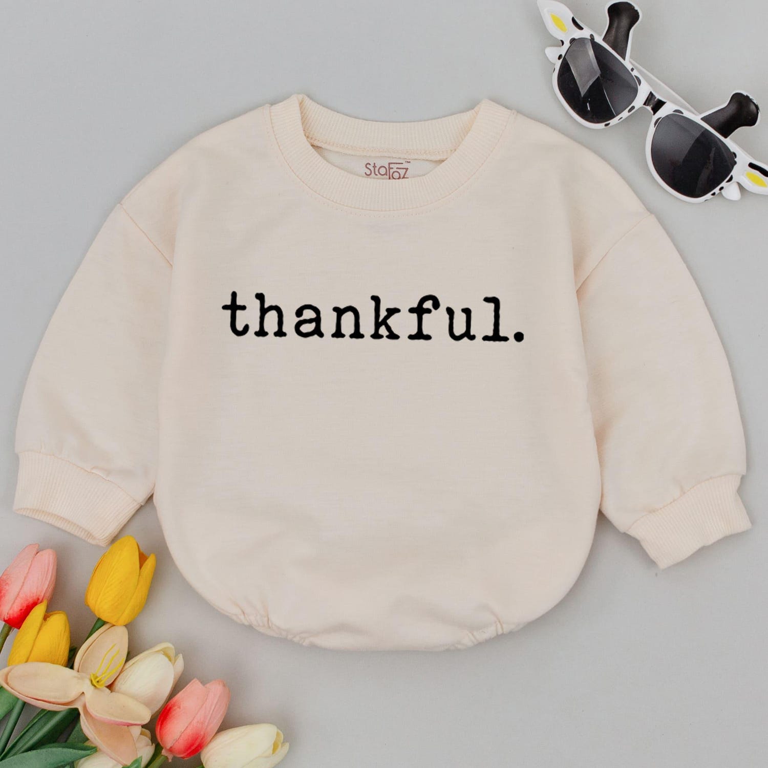 Thankful Thanksgiving Baby Romper Pumpkin Baby Outfit First Thanksgiving Baby Gift image 1