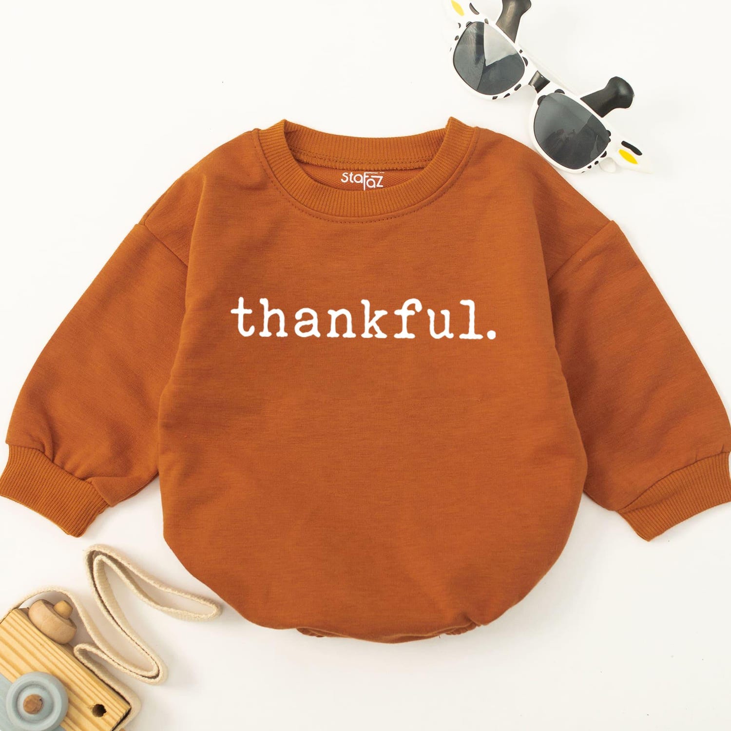 Thankful Thanksgiving Baby Romper Pumpkin Baby Outfit First Thanksgiving Baby Gift image 2