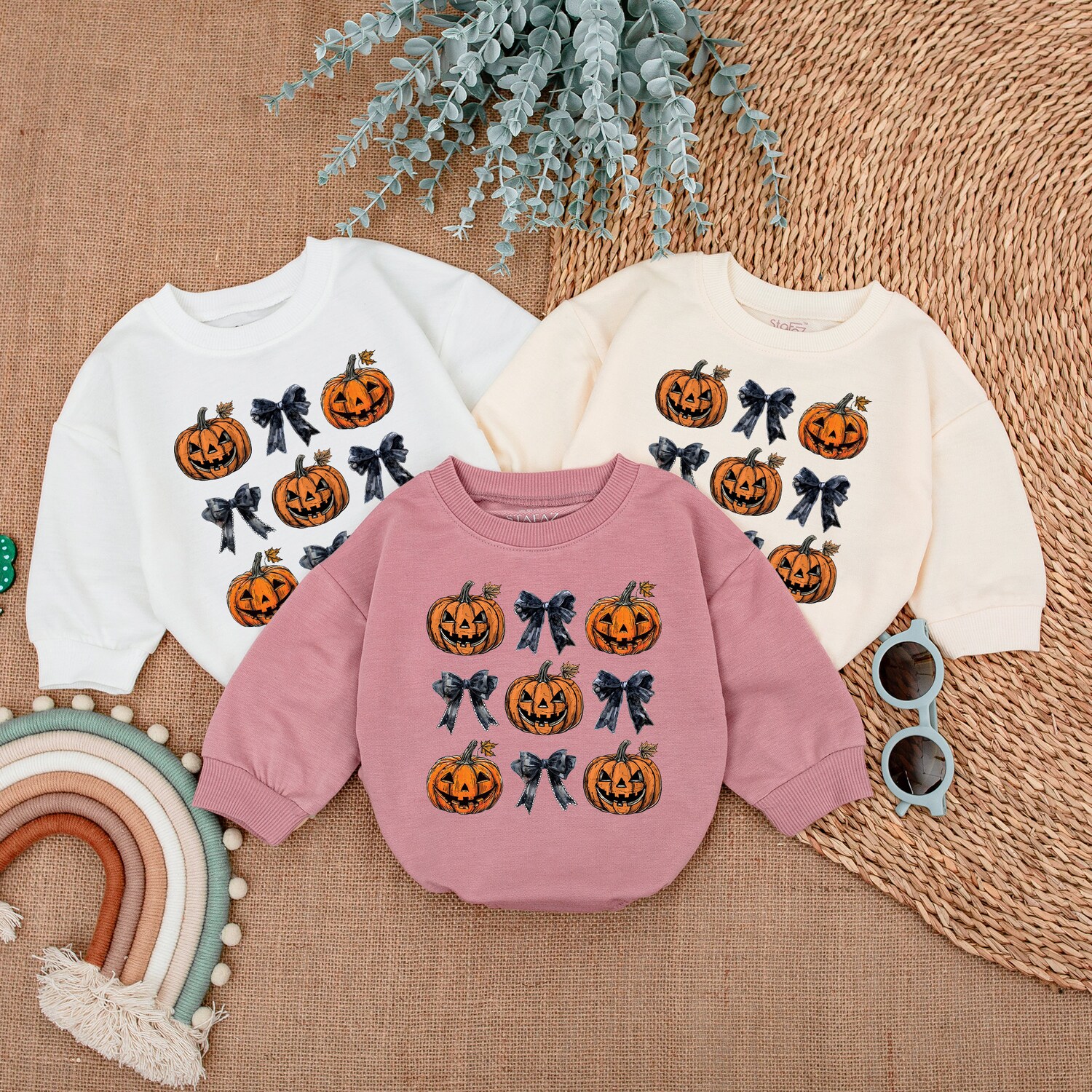 Retro Halloween Baby Romper Cute Bow Baby Clothes First Halloween Outfit image 3