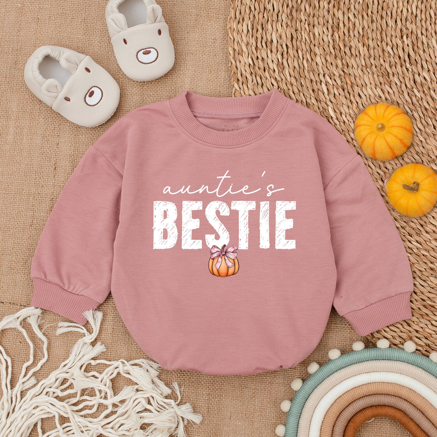 Auntie's Bestie Pumpkin Pies Baby Romper First Thanksgiving Newborn Outfit Fall Baby Shower image 2