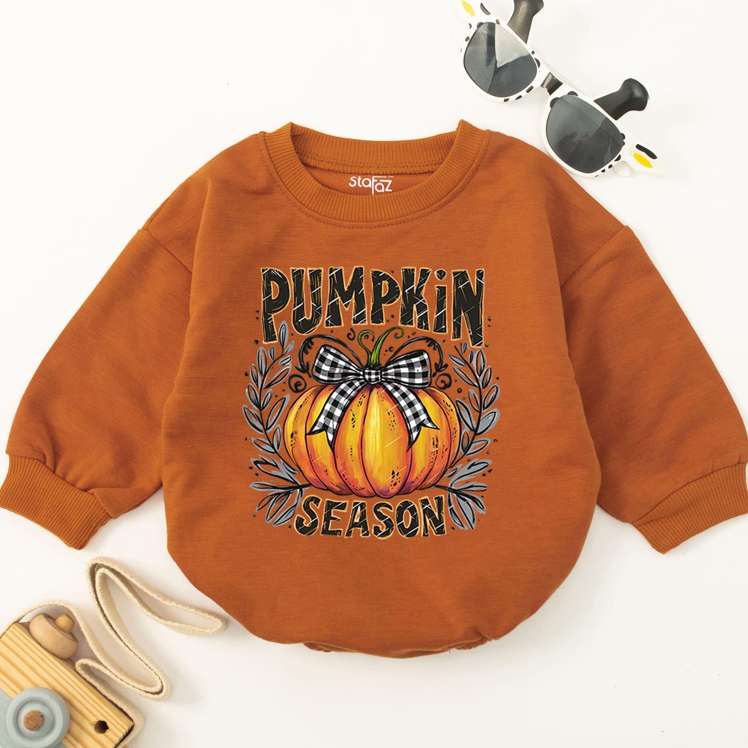 Pumpkin Season Baby Romper Cute Fall Bodysuit Natural Pumpkin Baby Outfit Baby Gift image 2