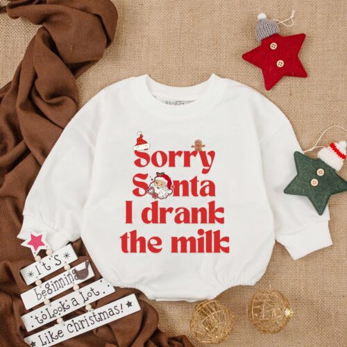 Sorry Santa I Drank The Milk Baby Romper Christmas Baby Outfit Baby Christmas Gift Bodysuit image 0