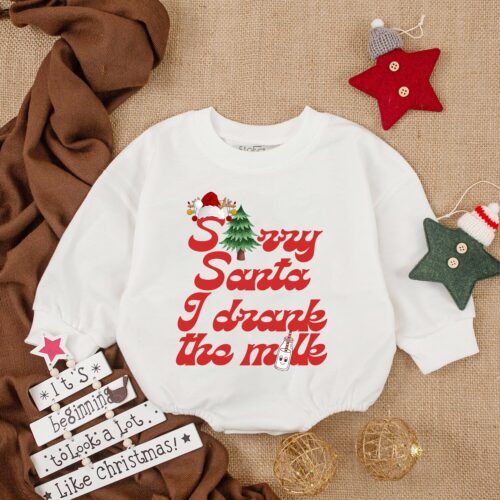 Sorry Santa I Drank The Milk Baby Romper Christmas Baby Outfit Santa Claus Baby Bodysuit Gift image 0