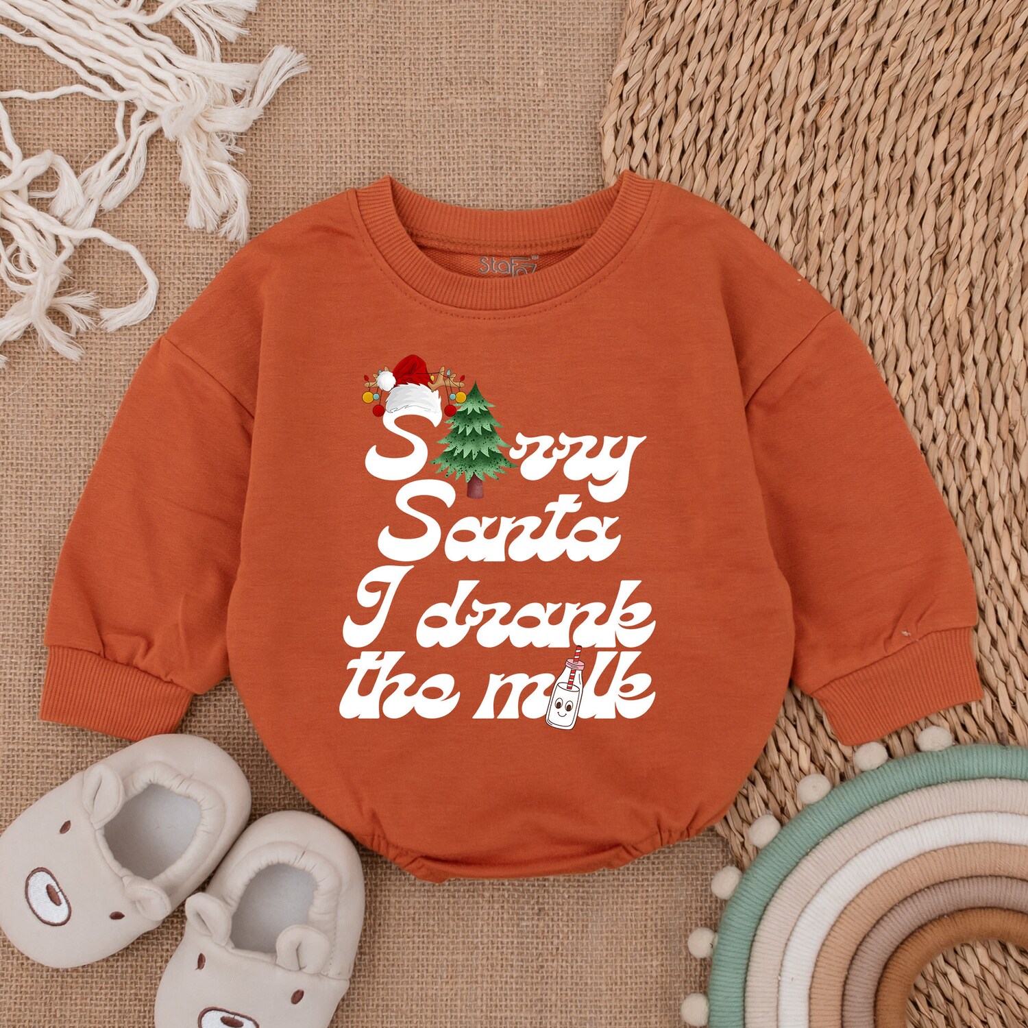 Sorry Santa I Drank The Milk Baby Romper Christmas Baby Outfit Santa Claus Baby Bodysuit Gift image 3